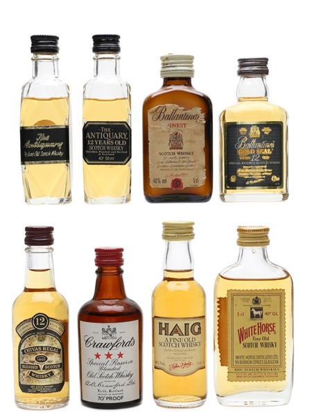 Antiquary, Ballantine's, Chivas Regal, Crawford's, Haig & White Horse  8 x 5cl