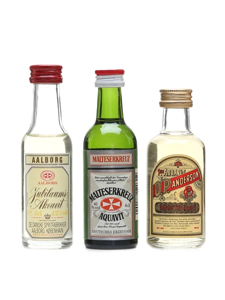 Assorted Aquavit Aalborg, O P Anderson & Malteserkrauz 3 x 4cl-5cl