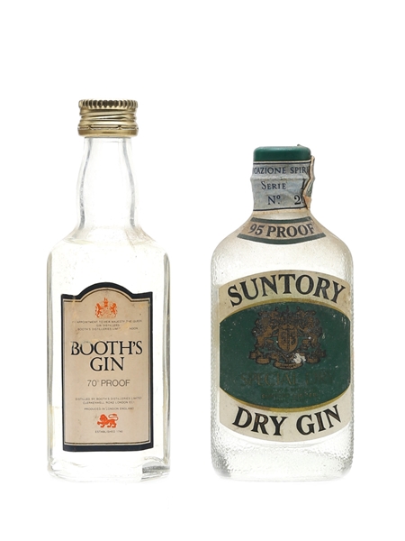 Booth's & Suntory Gin Bottled 1960s & 1970s 2 x 5cl