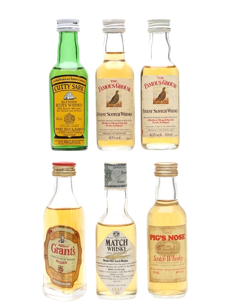 Assorted Blended Scotch Whisky Cutty Sark, Famous Grouse, Grant's, Match & Pig's Nose 6 x 4.7cl-5cl