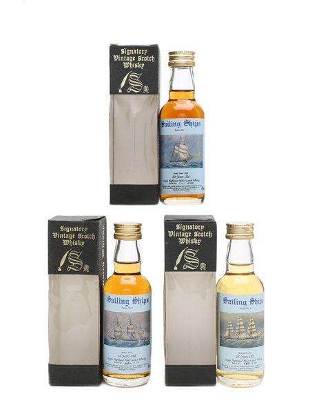 3 x Signatory Vintage Scotch Whisky inc.Sailing Ship 20yo 3 x 5cl Miniatures.