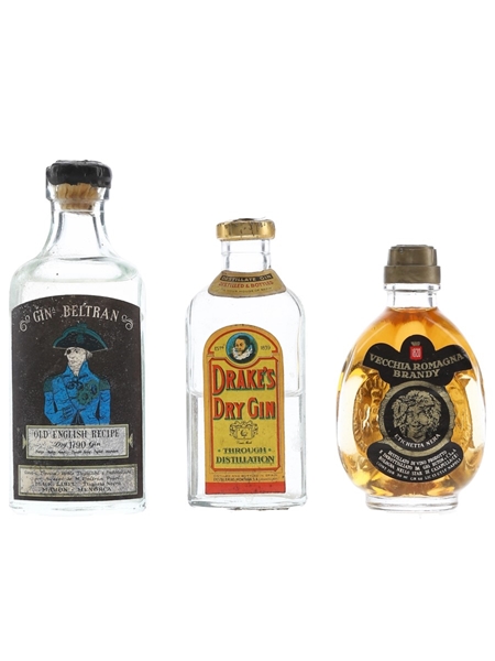 Assorted Brandy & Gin Beltran, Drake's & Vecchia Romagna 3 x 2cl-5cl