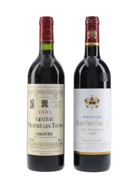 Chateau Prieure Les Tours 2001 & Chateau Terrey Gros Cailloux 2000 Graves & Saint Julien 2 x 75cl