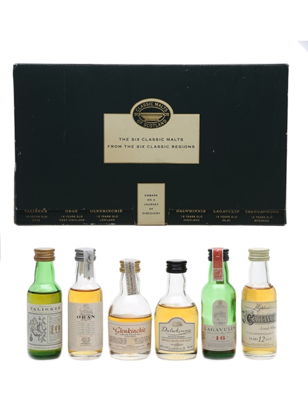 Classic Malts Miniatures Set Talisker, Oban, Glenkinchie, Dalwhinnie, Lagavulin (White Horse), Cragganmore 6 x 5cl