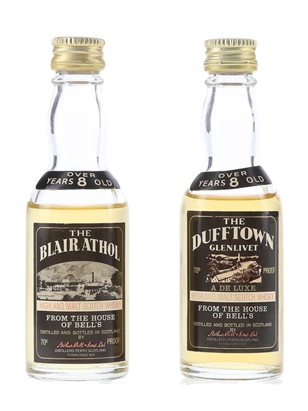 Blair Athol & Dufftown Glenlivet 8 Year Old Bottled 1970s - Arthur Bell & Sons 2 x 5cl / 40%