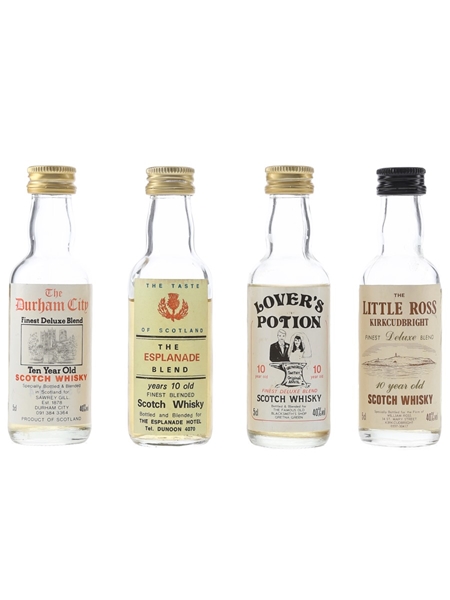 Assorted 10 Year Old Blended Scotch Whisky Durham City, Lover's Potion, Esplanade, Little Ross 4 x 5cl