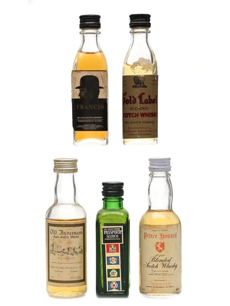 Assorted Blended Scotch Whisky Francis, Gold Label, Passport, Prince Howard, Old Inverness 5 x 2.8cl-5cl