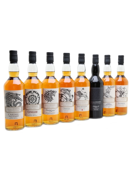 Game Of Thrones Whiskies Set Cardhu, Clynelish, Dalwhinnie, Glendullan, Lagavulin, Oban, Royal Lochnagar, Talisker 8 x 70cl