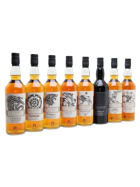 Game Of Thrones Whiskies Set Cardhu, Clynelish, Dalwhinnie, Glendullan, Lagavulin, Oban, Royal Lochnagar, Talisker 8 x 70cl