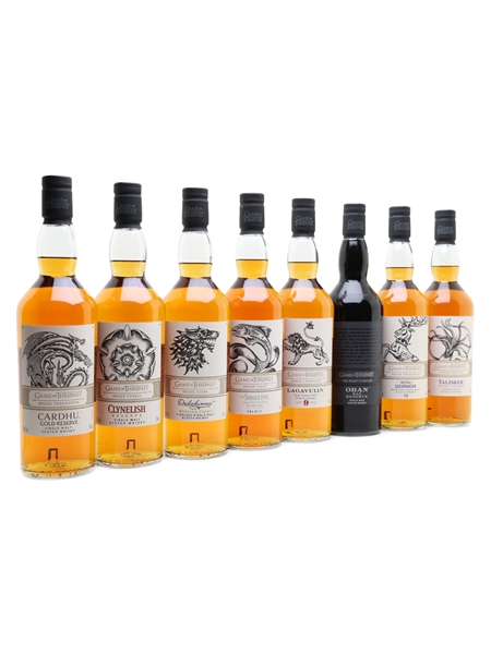 Game Of Thrones Whiskies Set Cardhu, Clynelish, Dalwhinnie, Glendullan, Lagavulin, Oban, Royal Lochnagar, Talisker 8 x 70cl