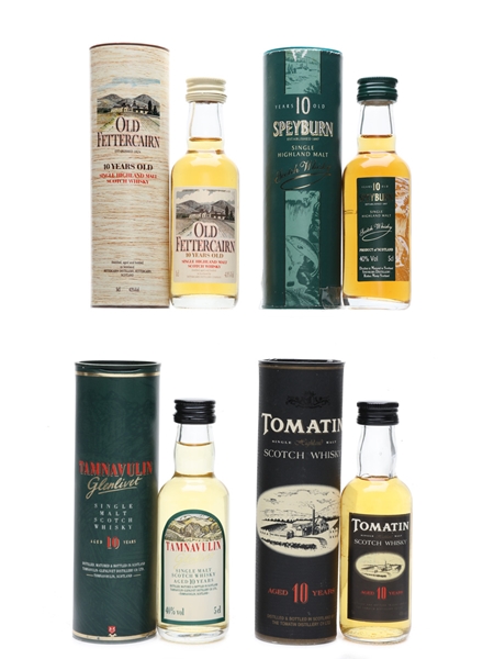 Assorted Single Malt Scotch Whisky Old Fettercairn, Speyburn, Tamnavulin & Tomatin 4 x 5cl