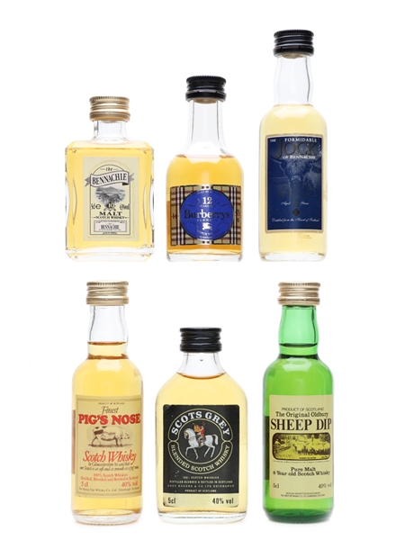 Assorted Blended Scotch Whisky Bennachie, Burberrys, Jock Of Bennachie, Pig's Nose, Scots Grey & Sheep Dip 6 x 5cl