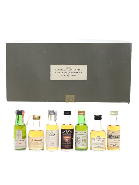 United Distillers Classic Malts Miniatures Set Talisker, Oban, Glenkinchie, Dalwhinnie, Lagavulin (White Horse), Cragganmore, Blair Athol 7 x 5cl