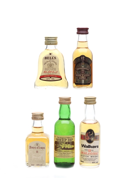 Assorted Blended Scotch Whisky Bell's, Chivas Regal, House Of Lords, Sheep Dip & Walkers 5 x 5cl