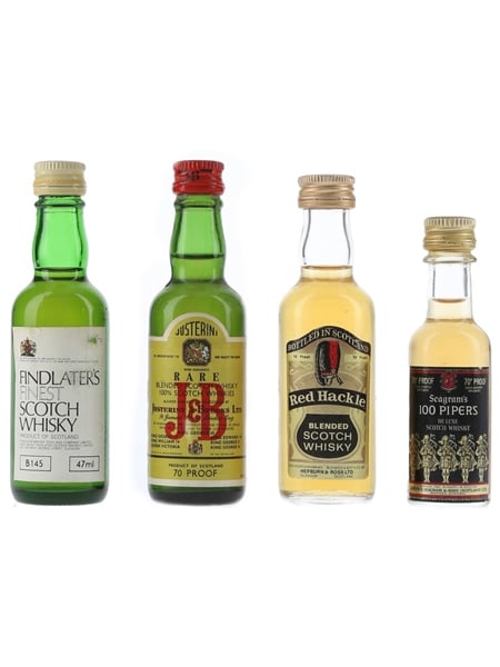 Findlater's, Justerini & Brooks, Red Hackle & Seagram's Bottled 1970s 4 x 4.7cl-5cl