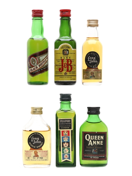 Assorted Blended Scotch Whisky Black Bottle, J&B, Long John, Passport & Queen Anne 6 x 4.7-5cl