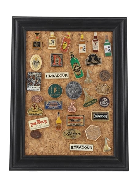 Assorted Whisky Badges Including Ardbeg, Bowmore, Clynelish, Highland Park, Lagavulin & Suntory 