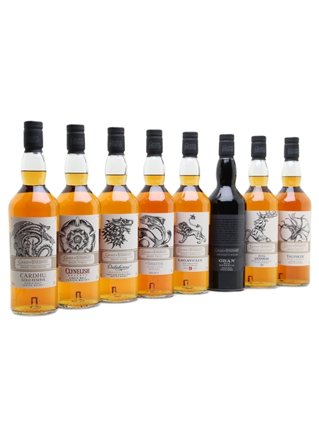 Game Of Thrones Whiskies Set Cardhu, Clynelish, Dalwhinnie, Glendullan, Lagavulin, Oban, Royal Lochnagar, Talisker 8 x 70cl