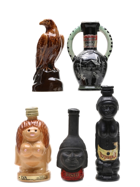 Assorted Ceramic Miniatures Beneagles, Campeny, Drioli, Pisco, Vudu 5 x 5cl-9cl