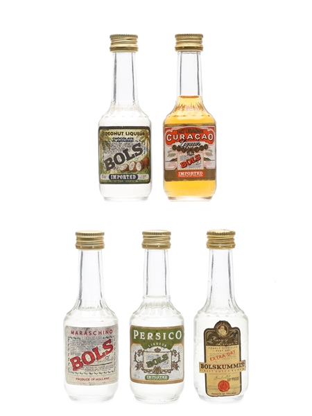 Bols Liqueurs Coconut, Curacao Dry Orange, Kummel, Maraschino, Persico 5 x 3.5cl-5cl