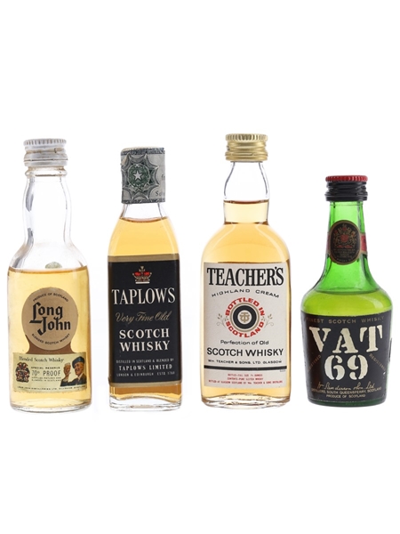 Assorted Blended Scotch Whisky Bottled 1960s-1970s - Long John, Taplows, Teacher's & Vat 69 4 x 4.7cl-5cl