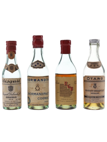 Assorted 3 Star Cognac Bottled 1950s - Bisquit, Normandin, Otard & Rouyer Guillet 4 x 3cl-5cl / 40%