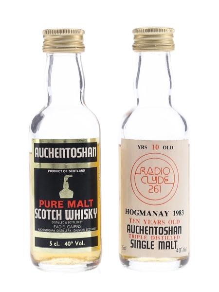 Auchentoshan Pure Malt & 10 Year Old Bottled 1980s 2 x 5cl / 40%