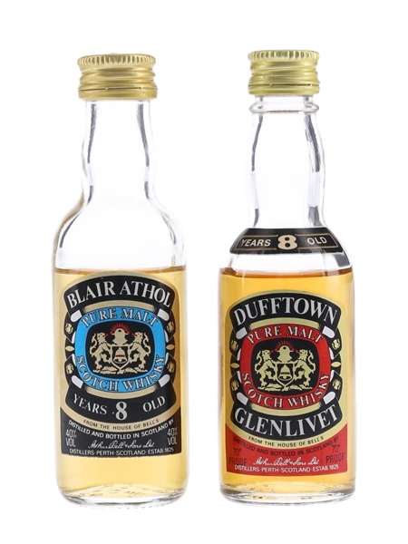 Blair Athol & Dufftown Glenlivet 8 Year Old Bottled 1970s & 1980s - Arthur Bell & Sons 2 x 5cl / 40%