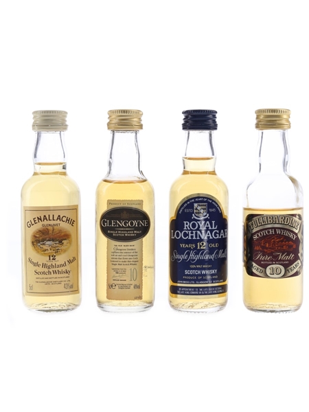 Assorted Highland & Speyside Single Malts Glenallachie, Glengoyne, Royal Lochnagar & Tullibardine 4 x 5cl