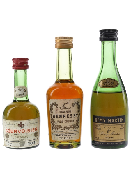 Courvoisier, Hennessy & Remy Martin Bottled 1960s-1970s 3 x 3cl- 5cl / 40%