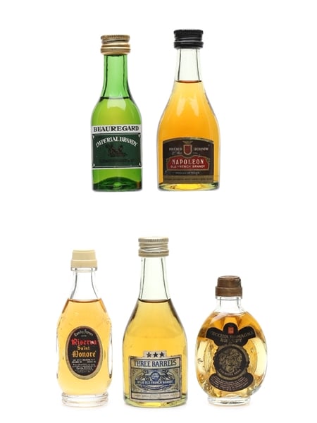 Assorted Brandy Beauregard, Foucaud Lechantre, Landy Freres, Three Barrels, Vecchia Romagna 5 x 3cl-5cl