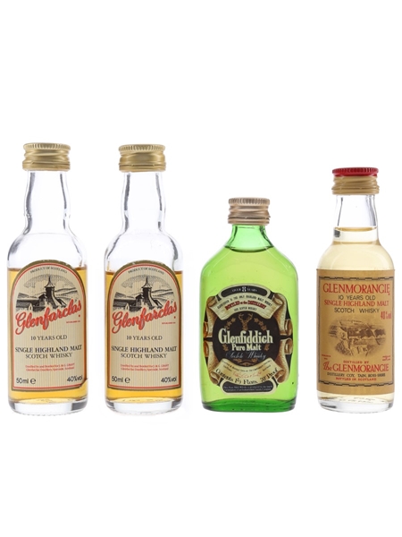 Glenfarclas, Glenfiddich & Glenmorangie Bottled 1970s & 1980s 4 x 4.7cl-5cl / 40%