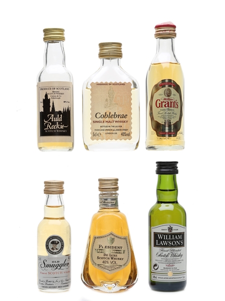 Assorted Scotch Whisky Auld Reekie, Coblebrae, Grant's, Old Smuggler, President & William Lawson's 6 x 3-5cl / 40%