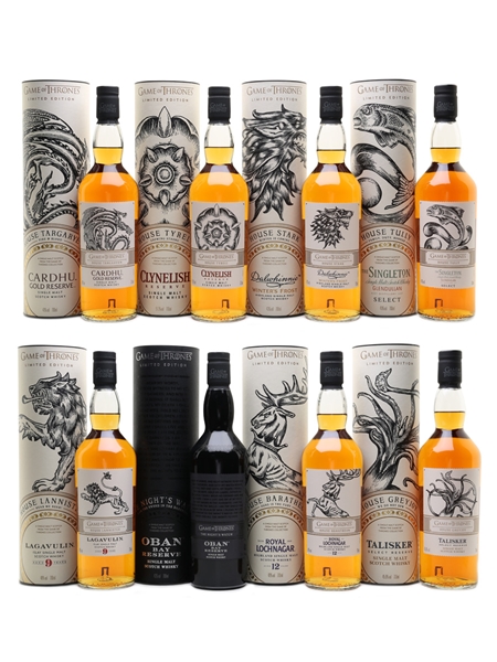 Game Of Thrones Whiskies Set Talisker, Royal Lochnagar, Oban, Lagavulin, Singleton Glendullan, Clynelish, Cardhu & Dalwhinnie 8 x 70cl