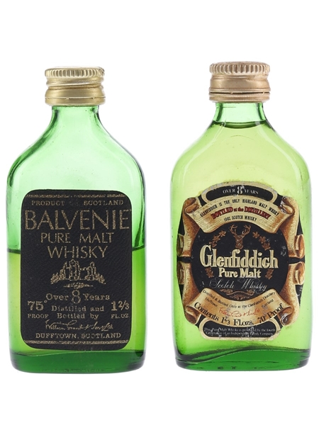 Balvenie 8 Year Old & Glenfiddich 8 Year Old Bottled 1970s 2 x 4.7cl