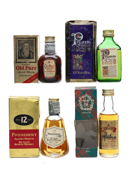 Assorted Blended Scotch Whisky Pinwinnie, Old Parr, President & Ubique 4 x 4.7cl-5cl / 40%