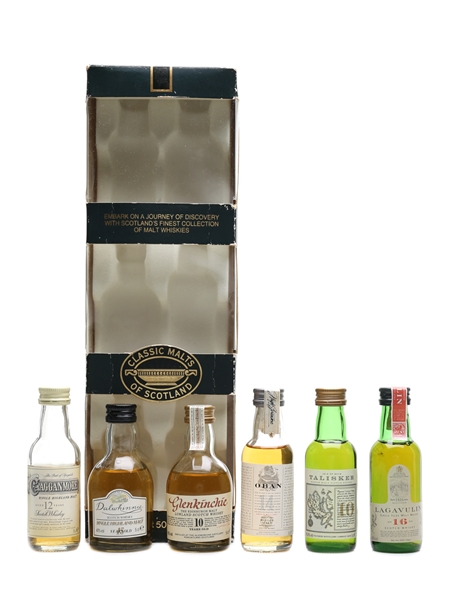 Classic Malts Of Scotland Miniatures Set Bottled 1990s - Including Oban, Talisker, Lagavulin 6 x 5cl