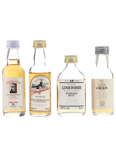 Assorted Single Malts Aberlour, Glenfarclas, Linkwood & Oban 4 x 5cl