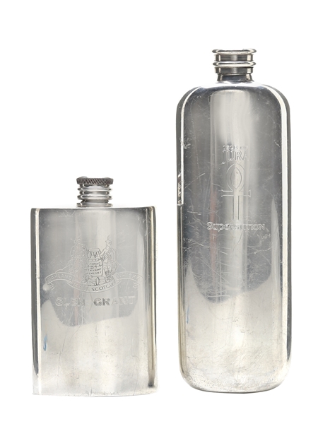 Glen Grant & Isle Of Jura Hip Flasks English Pewter 