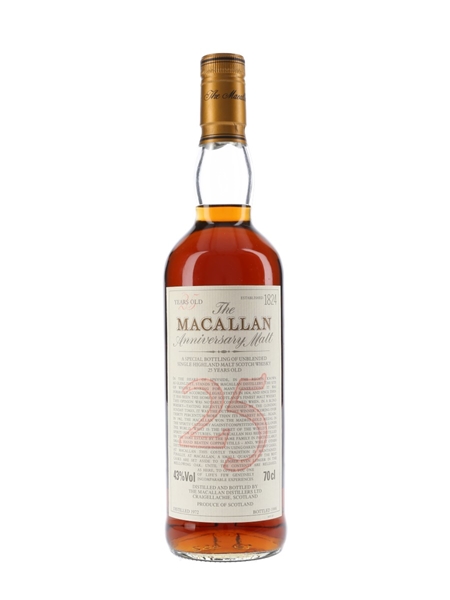 Macallan 1972 25 Year Old Anniversary Malt Bottled 1998 70cl / 43%