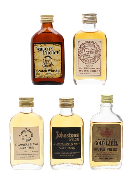 Assorted Blended Scotch Whisky Abbot's Choice, Johnstons, George Baxter's & Salisbury's 5 x 5cl