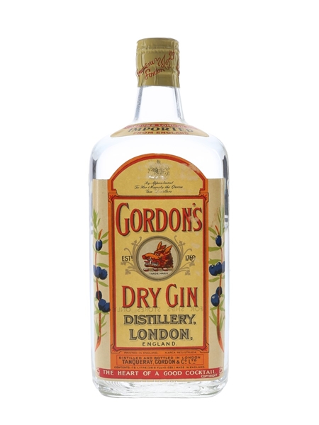 Gordon's Dry Gin Spring Cap Bottled 1950s - Ships Stores 75cl