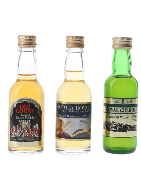 Old Court, Royal Culross & Scotia Royale Bottled 1980s - A Gillies & Co. 3 x 5cl