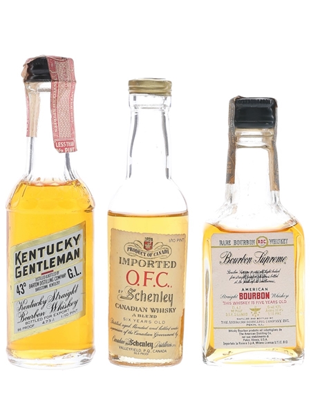 Bourbon Supreme, Kentucky Gentleman & Shenley Bottled 1950s-1970s 3 x 4.7cl