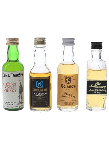 Assorted Blended Scotch Whisky Antiquary, Black Douglas, Diners & Leland's Choice 4 x 4.7cl-5cl