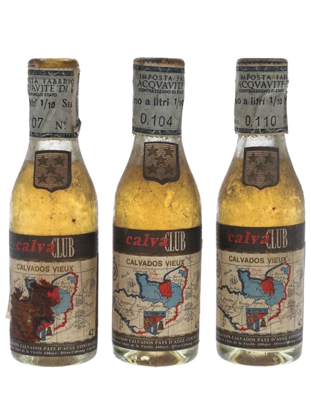 Calva Club Vieux Pay D'Auge Calvados Bottled 1960s-1970s - Soffiantino 3 x 4.5 / 42%