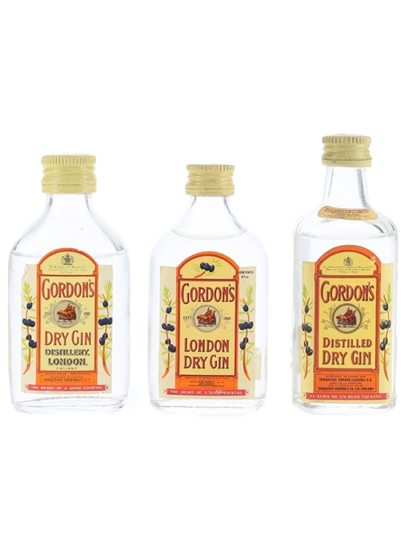 Gordon's London Dry Gin Bottled 1970s 3 x 4.7cl-5cl