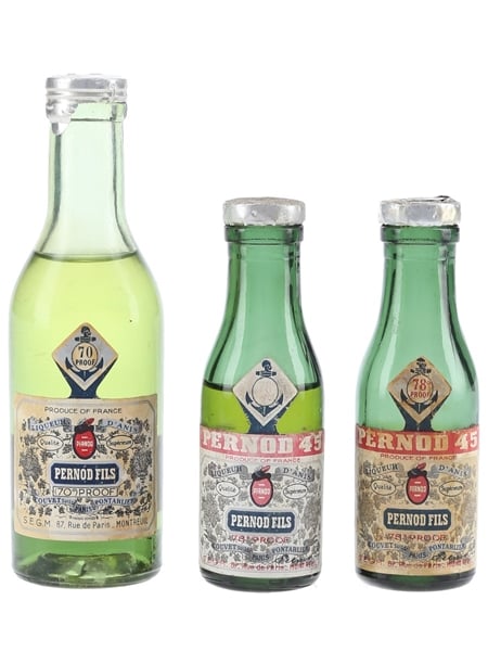 Pernod 45 & Fils Bottled 1950s-1960s 3 x 3cl-7cl