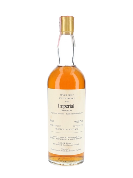 Imperial 1963 Bottled 1983 - Narsai's Restaurant & Corti Brothers - Signed Bottle 75cl / 46%