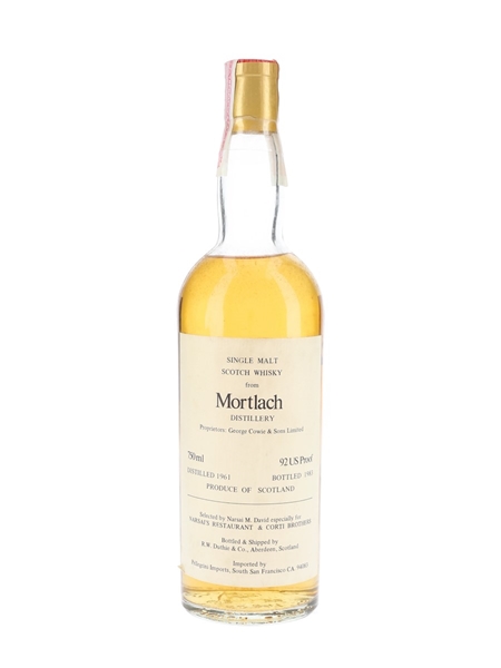 Mortlach 1961 Bottled 1983 - Narsai's Restaurant & Corti Brothers - Signed Bottle 75cl / 46%